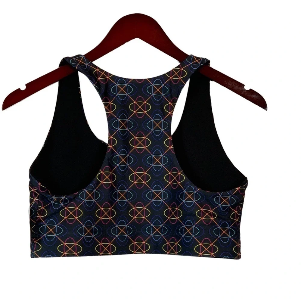 Terez Hi-Shine Racerback Yoga Running Spinning Colorful Orbit Pattern - Large